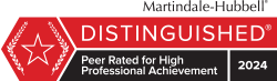 Martindale-Hubbell award Distinguished Peer rated for high professional achievement