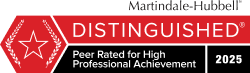 Martindale-Hubbell award Distinguished Peer rated for high professional achievement